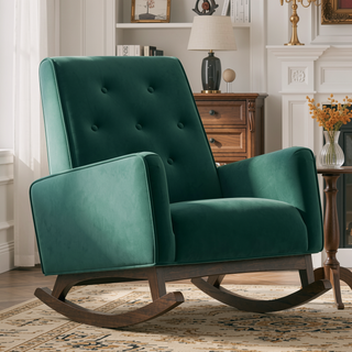 Sunvega Mid-Century Modern Solid Wood Rocking Chair with Microfiber Upholstery