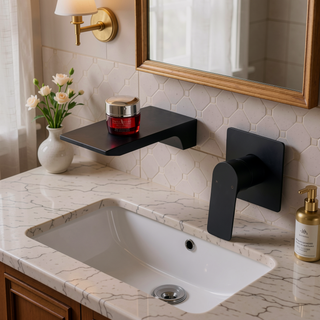Sunvega Wall Mount Waterfall Bathtub Faucet with Single Handle and Matte Black Finish