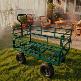 Sunvega Garden Cart with Inflatable Tires and Spacious Bed for Yard Work