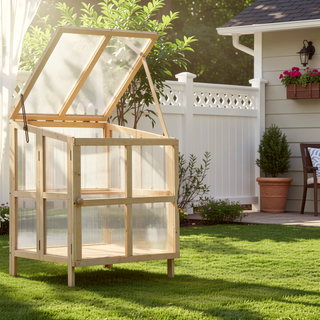 Sunvega Foldable Wooden Greenhouse Cold Frame with Openable Top and Shelves