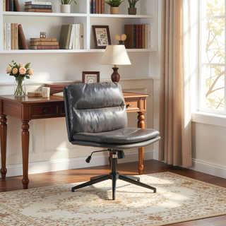 Sunvega Adjustable Swivel Criss-Cross Chair with Cushioned Wide Seat for Office