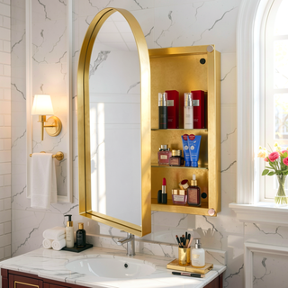 Sunvega Modern White Metal Framed Recessed Medicine Cabinet with Mirror and Storage