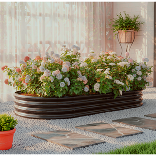 Sunvega Large Oval Metal Raised Garden Bed for Plants Vegetables and Flowers