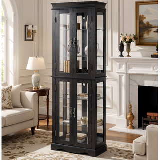 Sunvega Exquisite and Refined Lighted Glass Curio Display Cabinet with Illuminated Multilayer Design