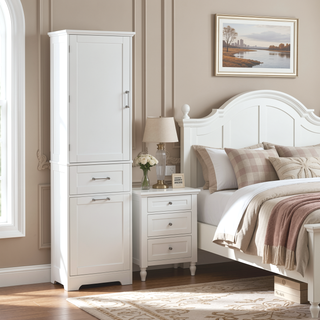 Sunvega Tall Freestanding Bathroom Storage Cabinet with Two Drawers and Adjustable Shelf
