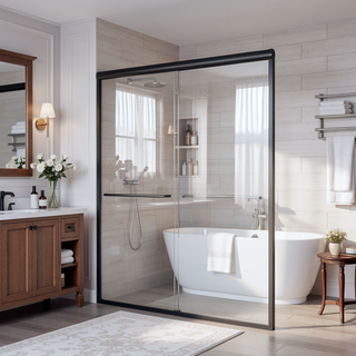 Sunvega 44-48 Inch Wide 72 Inch High Semi-Frameless Double Sliding Shower Door