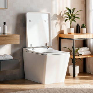 Sunvega Black Square Smart Toilet with Built-in Tank, Remote Control and Heated Bidet Seat