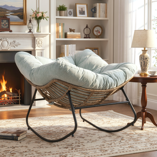 Sunvega Wicker Papasan Lounge Rocking Chair for Indoor and Outdoor Relaxation