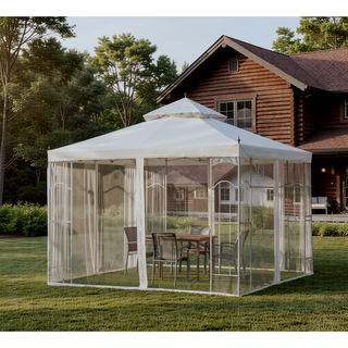 Sunvega Decorative Outdoor Gazebo with Double Canopy and Corner Shelves