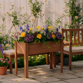 Sunvega Natural Solid Wood Raised Garden Bed with Legs for Outdoor Plants Flowers Fruits Vegetable Herb Growing