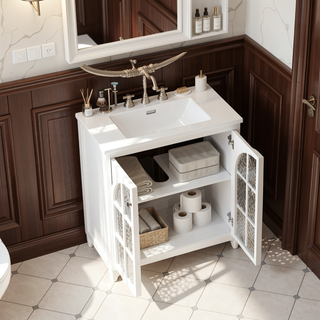 Sunvega Modern 30 Inch Bathroom Vanity with Ceramic Sink and Tempered Glass