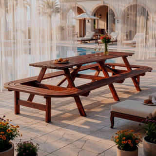 Sunvega 95-Inch Solid Hardwood Outdoor Picnic Table Set with Benches for 12