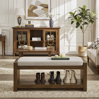 Sunvega Modern Accent Bench with Removable Cushion and Lower Storage Shelf