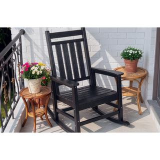 Sunvega All Weather-resistant Black Rocking Chair Set with Wood-Texture and Side Table