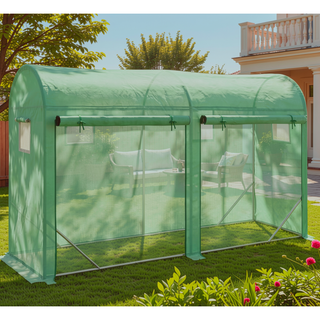Sunvega Walk-in Lean-to Greenhouse with 4 Zipper Roll-up Windows and 2 Doors