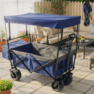 Sunvega Collapsible Wagon with Canopy 480Lbs Capacity 7" All-Terrain Wheels and Mosquito Net