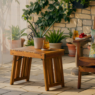 Sunvega Foldable Acacia Wood Slat Design Side Table for Outdoor Use