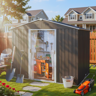 Sunvega 8ft x 6ft Outdoor Metal Storage Shed with Galvanized Steel Panels