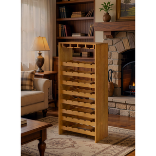 Sunvega KD Oak Finish Wine Rack with 4 Cup Holder and 35 Bottle Storage
