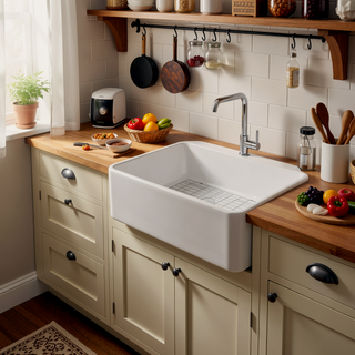 Sunvega 24 Inch White Ceramic Farmhouse Sink with Apron Front