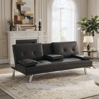 Sunvega Multifunctional Sofa Bed with Armrest Holders Wood Frame Stainless Leg