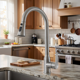 Sunvega High Arc Single Handle Stainless Steel Kitchen Faucet with Pull Down Sprayer