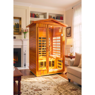 Sunvega Two Person Far Infrared Khaya Wood Outdoor Sauna Room with Bluetooth Audio