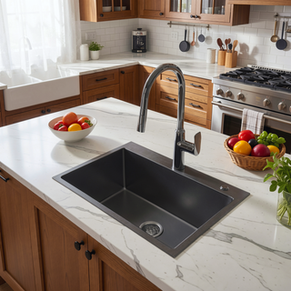 Sunvega 32x19 Inch Overmount Single Bowl Kitchen Sink in Brushed Nickel