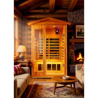Sunvega Two Person Far Infrared Khaya Wood Outdoor Sauna Room with Bluetooth Audio