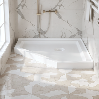 Sunvega 36x36x3.4 Inch White Neo-Angle Corner Shower Base with Center Drain