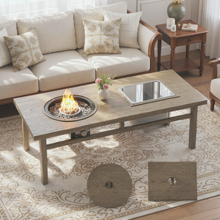 Sunvega CSA-Certified 3-in-1 Coffee Table with Ice Bucket and Fire Pit