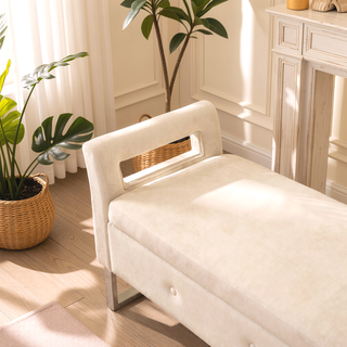 Sunvega Green Velvet Storage Soft Bench with Armrests for Living Room and Bedroom