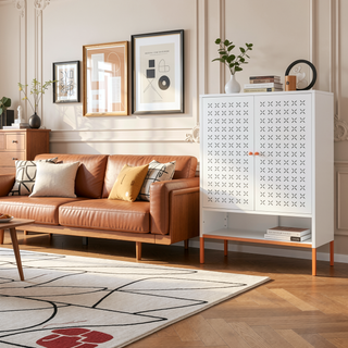 Sunvega Elevated Shoe Cabinet with Adjustable Shelves and Butterfly Doors