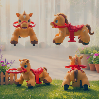 Sunvega ASTM-F963 Certified Spring Rocking Horse with Plush Fabric and Animal Sounds