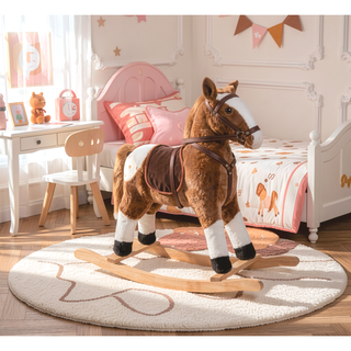 Sunvega ASTM-F963 Certified Spring Rocking Horse with Plush Fabric and Animal Sounds