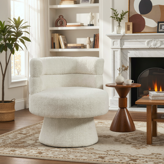 Sunvega Cream White Boucle Upholstered 360-Degree Swivel Accent Chair for Living Room