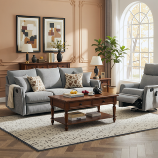 Sunvega Fabric Swivel Rocker Recliner Chair with Massage and Lumbar Heat for Living Room