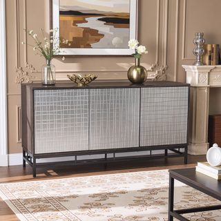 Sunvega Modern Low Profile Storage Cabinet with Six Textured Door Shelves