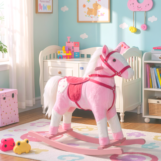 Sunvega ASTM-F963 Certified Spring Rocking Horse with Plush Fabric and Animal Sounds