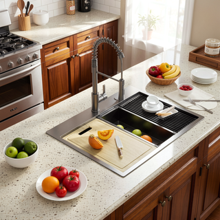 Sunvega 32x22 Inch Gunmetal Black Stainless Steel Kitchen Sink with Faucet and Accessories