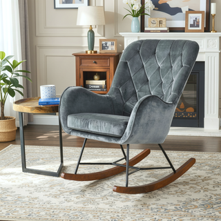 Sunvega Mid Century Modern Dark Grey Rocking Chair for Bedroom and Living Room