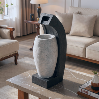 Sunvega Black and White Water Fountain with Vase Design Light and Pump