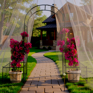 Sunvega Black Metal Garden Arch Trellis with Two Plant Stands for Climbing Plants