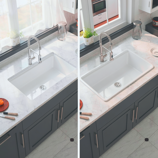 Sunvega 33 Inch White Porcelain Ceramic Farmhouse Kitchen Sink Workstation with Reversible Apron
