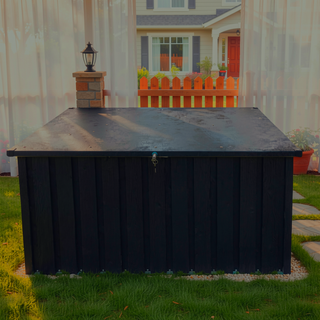 Sunvega Outdoor Metal Storage Box with Wood Texture and Spacious 161-Gallon Capacity
