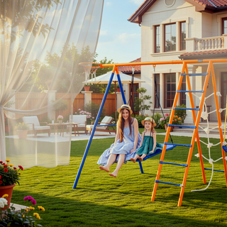 Sunvega 6-in-1 A-Frame Metal Swing Set with 440lbs Capacity for Backyard
