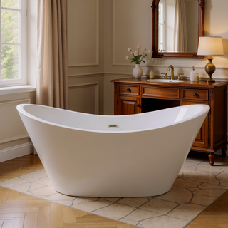 Sunvega 59 Inch Acrylic Freestanding Soaking Tub with Gold Overflow Drain