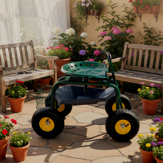 Sunvega 360 Degree Swivel Rolling Garden Trolley Chair with Wheels and Utility Tray