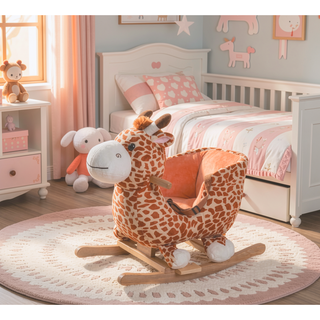 Sunvega ASTM-F963 Certified Spring Rocking Horse with Plush Fabric and Animal Sounds