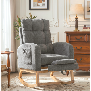 Sunvega Modern Upholstered Nursery Glider Rocking Chair with High Backrest and Side Pocket